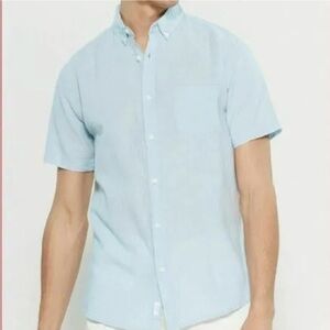 Onia Men's Blue Linen Short-Sleeve Shirt Large